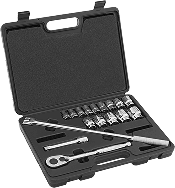 McMaster 5880A22 Economy 12 - Point Socket Set, 1/2" Square Drive, 17 Pieces - KVM Tools Inc.KV5880A22