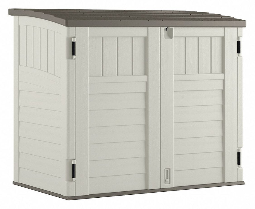 Suncast BMS2500 Horizontal Storage Shed, 34 cu ft, Resin, Vanilla/Stoney, 4 ft 5 in W x 2 ft 8.25 in D x 3 ft 9.5 in H