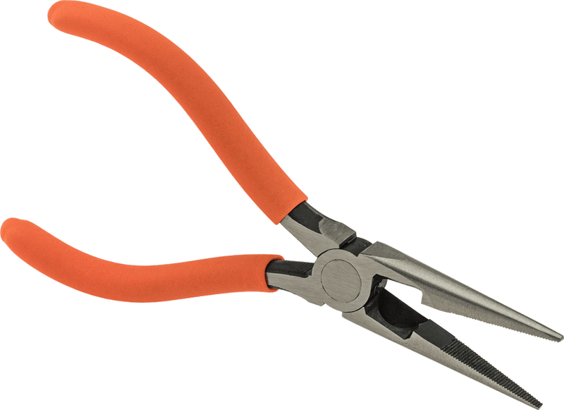 McMaster 5962A25 Long-Nose Pliers, Flat Jaw, Cushion Grip, 6" Long, with Wire Cutter, Red