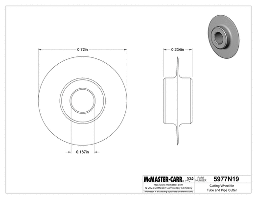 McMaster 5977N19 Cutting Wheel for Tube and Pipe Cutters Steel, for Rothenberger Model Number 71085