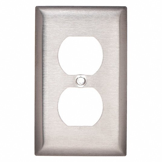 Hubbell SS8 Duplex Receptacle Wall Plate, Vertical, Standard Size, 1 Gang, Stainless Steel, Brushed, Silver - KVM Tools Inc.KV5C228
