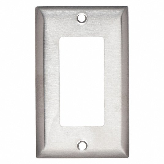 Hubbell SS26 Rocker Wall Plate, 1 Outlet Opening, Standard Size, 1 Gang, Stainless Steel, Brushed, Silver