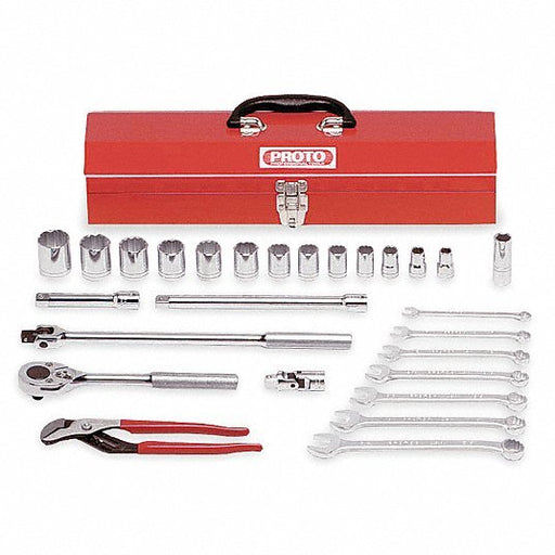 Proto J54128A Socket Wrench Set 1/2 in Drive Size, 27 Pieces, 7/16 in to 1 1/4 in Socket Size Range, Chrome - KVM Tools Inc.KV5C897