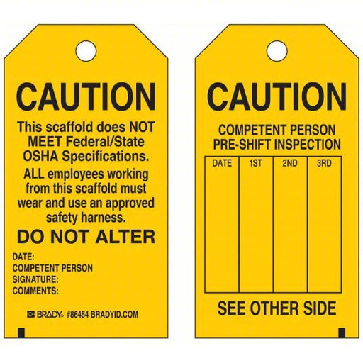 Brady 86454 Tag Inspection, 3 in Wd, 5 3/4 in Ht, Black on Yellow, Rectangle, Matte, Indoor/Outdoor, 10 PK - KVM Tools Inc.KV5EPA1