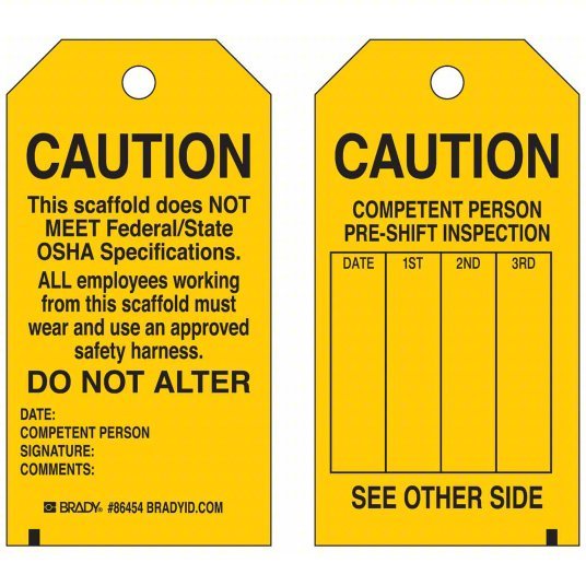 Brady 86454 Tag Inspection, 3 in Wd, 5 3/4 in Ht, Black on Yellow, Rectangle, Matte, Indoor/Outdoor, 10 PK - KVM Tools Inc.KV5EPA1