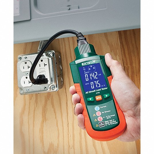 Extech CT70 Receptacle Tester with GFCI Displays Peak Line Volt and Freq, GFCI & AC Circuit Analyzers - KVM Tools Inc.KV5GCC8