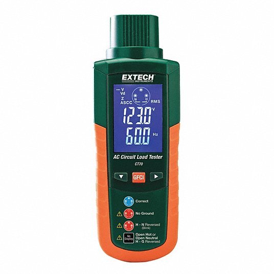 Extech CT70 Receptacle Tester with GFCI Displays Peak Line Volt and Freq, GFCI & AC Circuit Analyzers - KVM Tools Inc.KV5GCC8