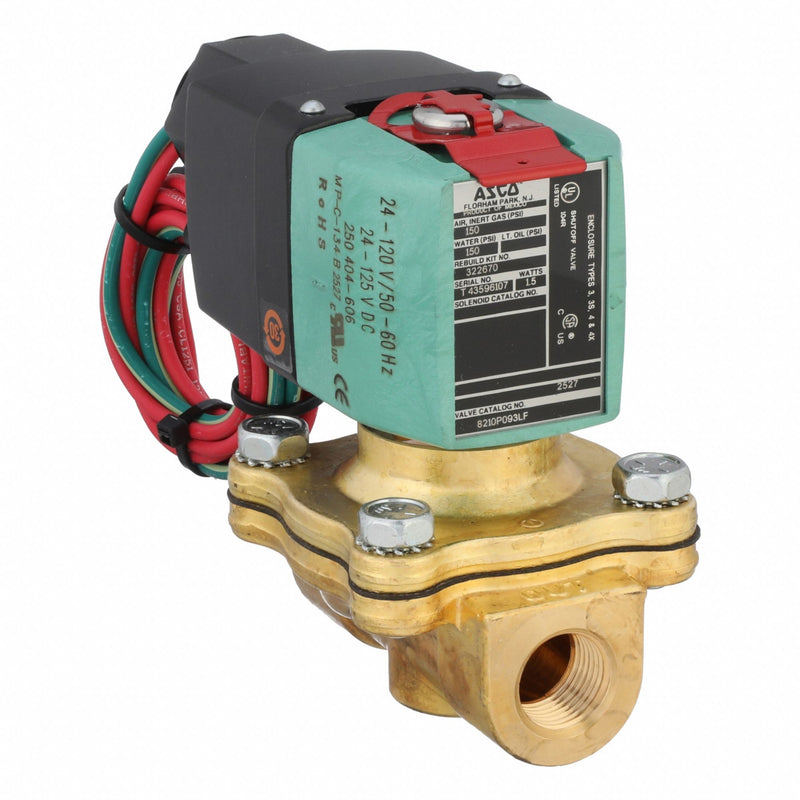Redhat 8342G003 Solenoid Valve, 4-Way, 3/8 in Pipe Size, 120V AC, Watertight/Without Junction Box, Brass Body