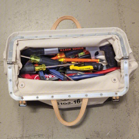 Klein 5102 - 16 Tool Bag Canvas, 1 Pockets, 16 in Overall Wd, 6 in Overall Dp, 14 in Overall Ht, Brown - KVM Tools Inc.KV5LL47