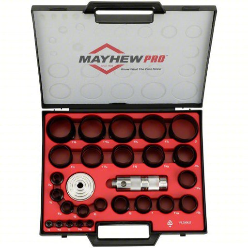Mayhew 66002 Hollow Punch Set 3/4 in_1 in_1 1/2 in_2 in_2 1/4 in_2 1/2 in Overall Lg, 27 Pieces, Case, SAE - KVM Tools Inc.KV5MM18