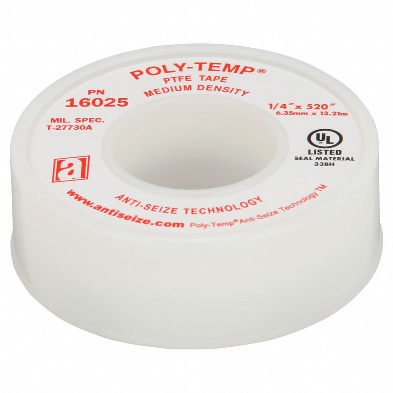 Anti-Seize Technology 16025 POLY-TEMP MD Thread Sealant Tape, PTFE, 1/4 in W x 43 ft L, White