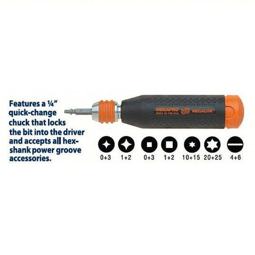 Megapro 181ML-B Multi-Bit Screwdriver #0/#1/#2/#3/#4/#6/T10/T15/T20/T25 Tip Size, 12 Tips, Locking - KVM Tools Inc.KV5PA35