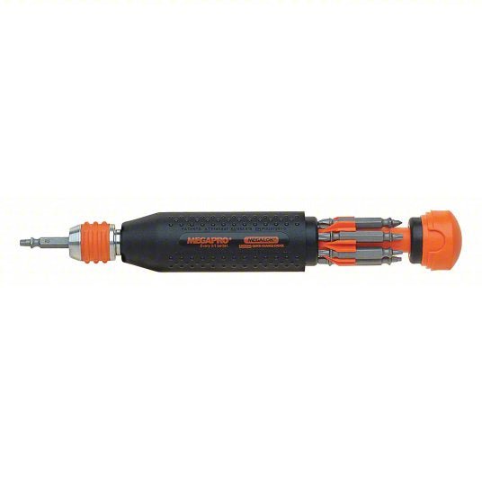 Megapro 181ML-B Multi-Bit Screwdriver #0/#1/#2/#3/#4/#6/T10/T15/T20/T25 Tip Size, 12 Tips, Locking - KVM Tools Inc.KV5PA35