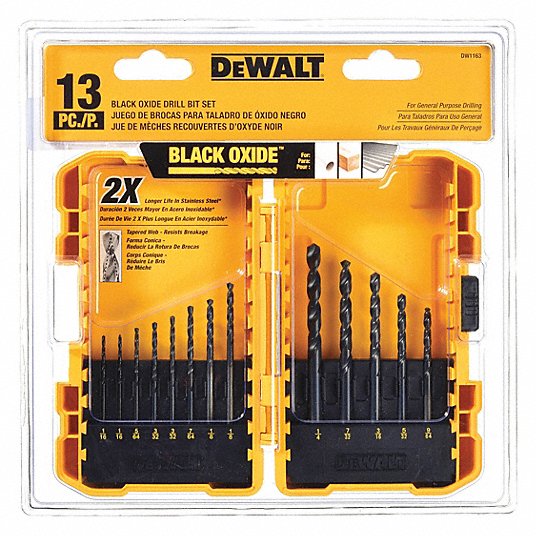 DeWalt DW1163 Jobber Length Drill Bit Set 13 Pc, 1/16" to 1/4", 135° Split Point, Black & Gold HSS
