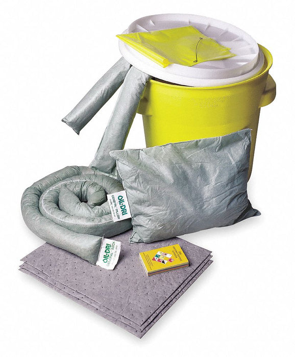 Oil-Dri L90410 Universal Spill Kit, 17 gal Volume Absorbed, 20 gal Lab Pack, Yellow, Filled, Includes Pads/Socks/Pillows/Overpack