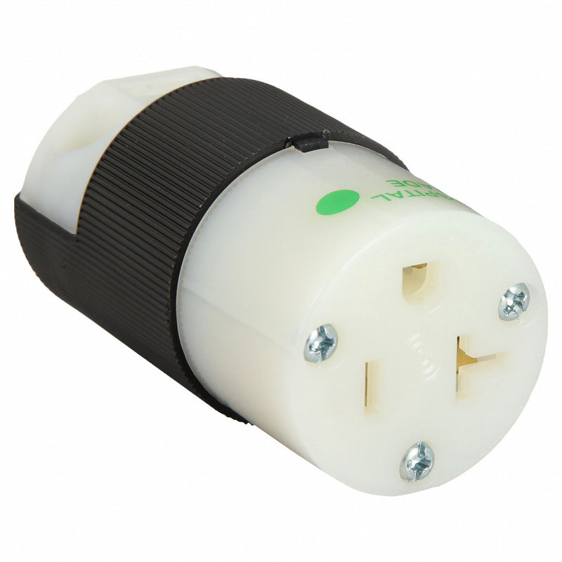 Hubbell HBL8319C Straight Blade Connector, Hospital Grade, 5-20R, 125V AC, 20 A, 2 Pole, 3 Wire, Black/White