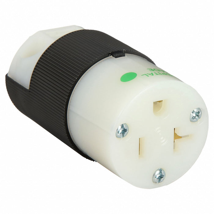 Hubbell HBL8319C Straight Blade Connector, Hospital Grade, 5-20R, 125V AC, 20 A, 2 Pole, 3 Wire, Black/White