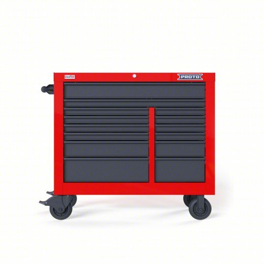 Proto JSTV4239RD14RG Rolling Tool Cabinet Red / Gray Drawer, 42 in W x 22 3/8 in D x 38 1/2 in H, 14 Drawers - KVM Tools Inc.KV60FF95