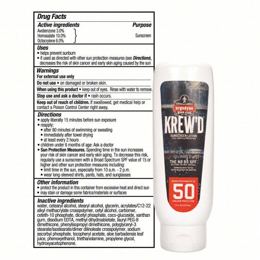 Krew'd by Ergodyne 6351 Sunscreen 50 SPF, Lotion, 8 oz - KVM Tools Inc.KV60HZ22