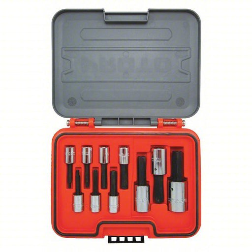 Proto J52110H Hex Bit Set 3/8 in_1/2 in Drive Size, 10 Pieces, 1/8 in to 9/16 in Range of Tip Sizes, SAE - KVM Tools Inc.KV60MK80