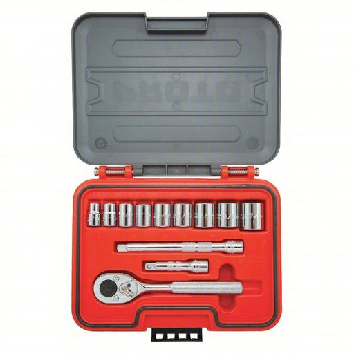 Proto J52112S Socket Set 3/8 in Drive Size, 12 Pieces, 3/8 in to 7/8 in Socket Size Range, (9) 6-Point, 0 - KVM Tools Inc.KV60MK82