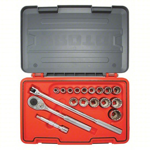 Proto J54118T Socket Set 1/2 in Drive Size, 18 Pieces, 1/2 in to 1 1/4 in Socket Size Range, (15) 12 - Point - KVM Tools Inc.KV60MK83