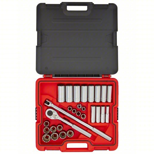 Proto J54130T Socket Set 1/2 in Drive Size, 30 Pieces, 1/2 in to 1 1/4 in Socket Size Range, (14) 12 - Point - KVM Tools Inc.KV60MK85