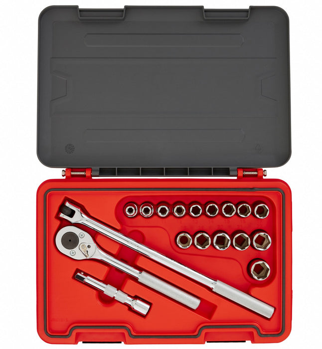 Proto J54218S Socket Set, 1/2 in Drive, 18 Piece Metric, 9 mm to 23 mm, Chrome