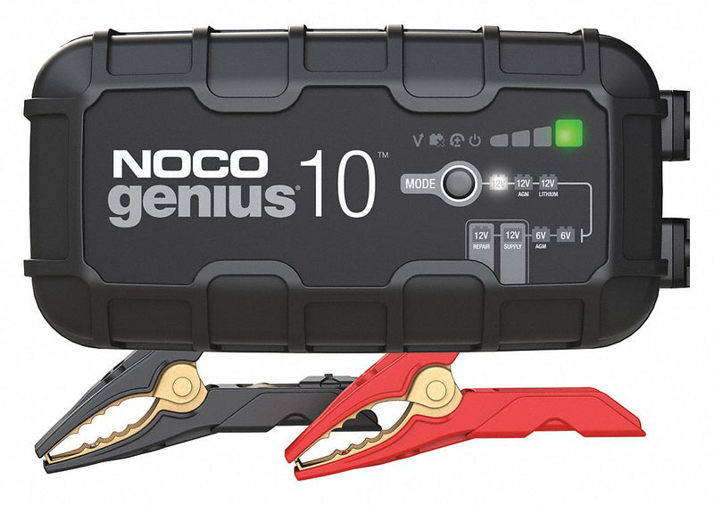 Noco GENIUS10 Battery Charger, Charging/Maintaining, Auto, Auto On/Off, 8.8 ft Cable Lg, 10 A @ 12V/10 A @ 6V