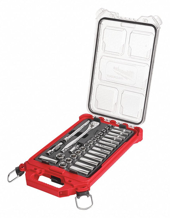 Milwaukee Tool 48-22-9482 Ratchet & Socket Set, 3/8 in Drive, 32 Pieces, Metric, with PACKOUT Compact Organizer
