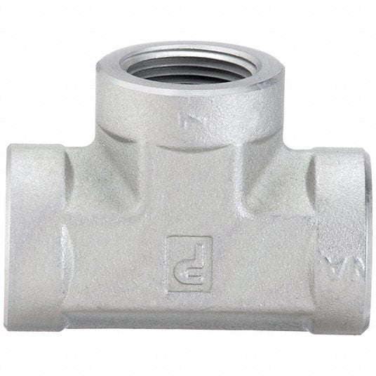 Parker 1/2 MMO-S Tee Steel, 1/2 in x 1/2 in x 1/2 in Fitting Pipe Size, Female NPT x Female NPTF x Female