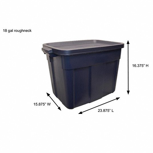 Rubbermaid RMRT180000 Storage Tote 18 gal, 23 7/8 in x 16 3/8 in x 17 1/2 in, Dark Blue/Metallic Body, Blue - KVM Tools Inc.KV60VZ20