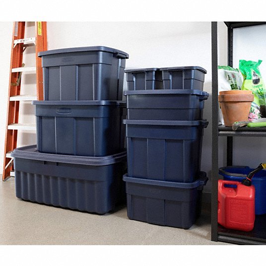 Rubbermaid RMRT180000 Storage Tote 18 gal, 23 7/8 in x 16 3/8 in x 17 1/2 in, Dark Blue/Metallic Body, Blue - KVM Tools Inc.KV60VZ20