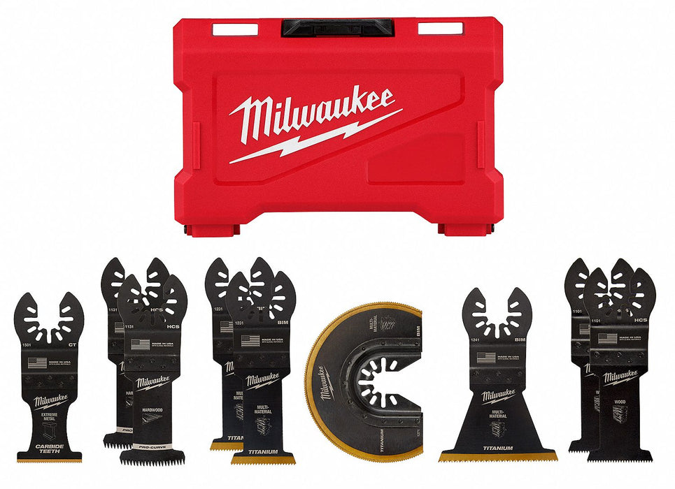 Milwaukee 49-10-9113 OPEN-LOK Oscillating Multi-Tool Blade Set, 9 Blades, Bi-Metal/HCS, Cuts Wood/Metal/PVC/Drywall, Universal Open-Back Fit