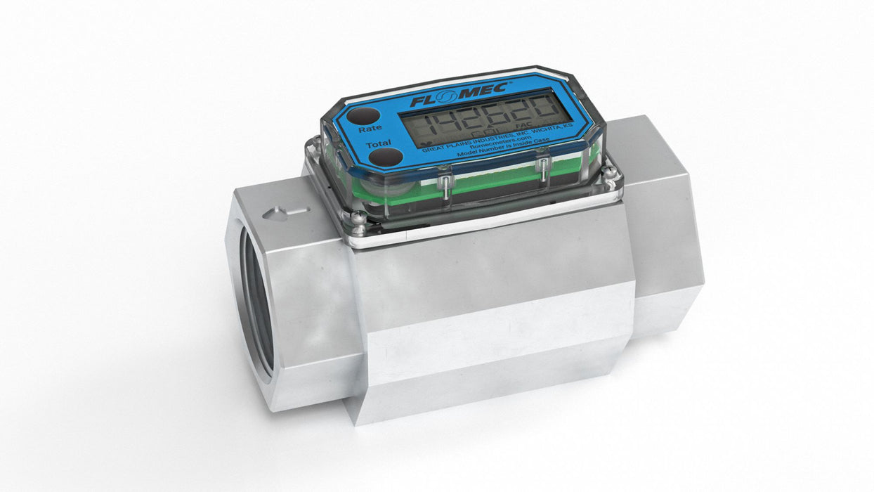 Flomec G2A15NQ9GMB Electronic Flowmeter, Fuel Meter, Digital, 1/2 in FNPT, 100 gpm Max, Aluminum, Turbine, 1-1/2 in Pipe