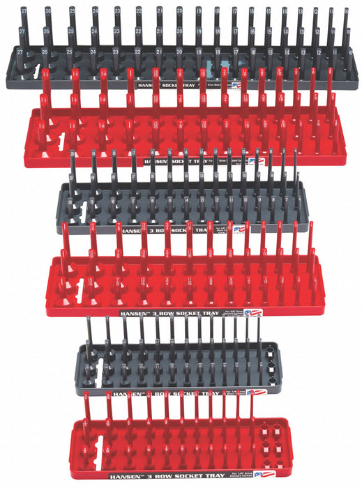 Hansen 92013 Socket Tray, Gray/Red, 22-5/8 in Overall Wd, 39_42_45_54 Posts/Slots, Plastic, Sockets