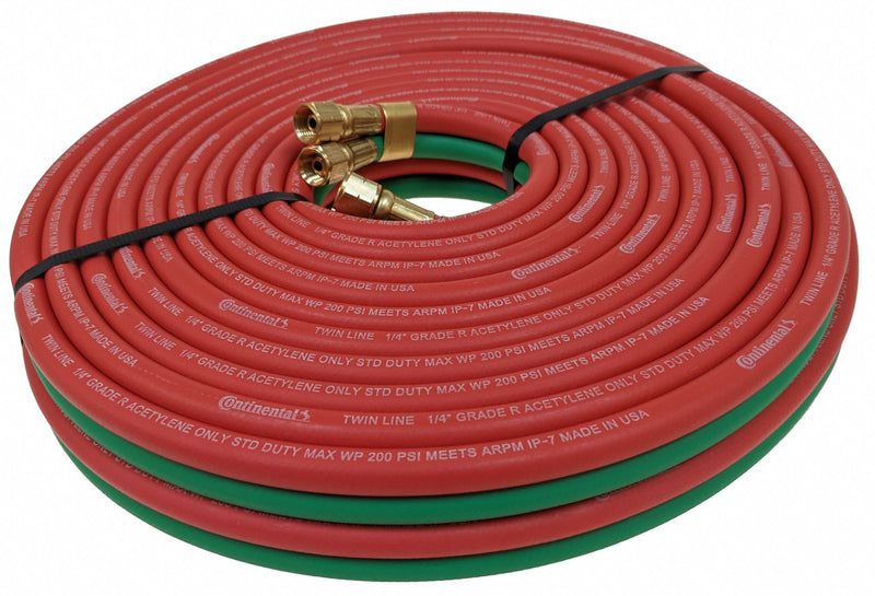 Continental TWR-04-050BB Twin Line Welding Hose, 1/4 in ID, Green/Red, 50 ft, Rubber