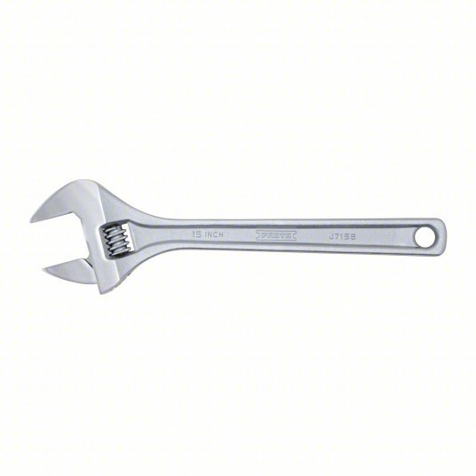 Proto J715B Adjustable Wrench: Alloy Steel, Chrome, 15 5/32 in Overall Lg, 2 1/16 in Jaw Capacity - KVM Tools Inc.KV61TH75