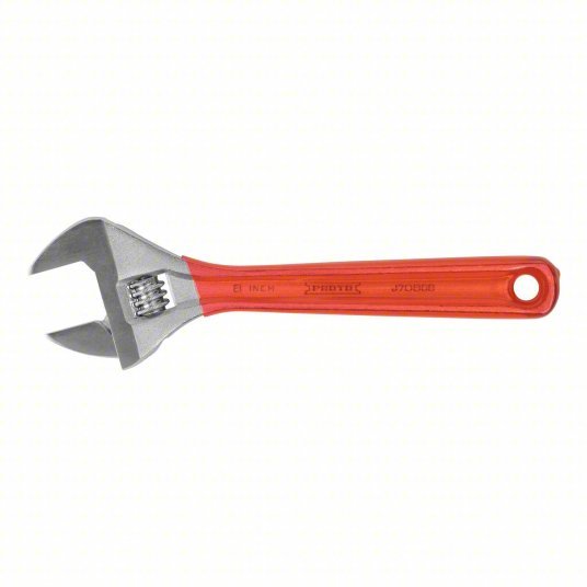 Proto J708GB Adjustable Wrench Alloy Steel, Chrome, 8 5/32 in Overall Lg, 1 7/32 in Jaw Capacity, Red - KVM Tools Inc.KV61TH86