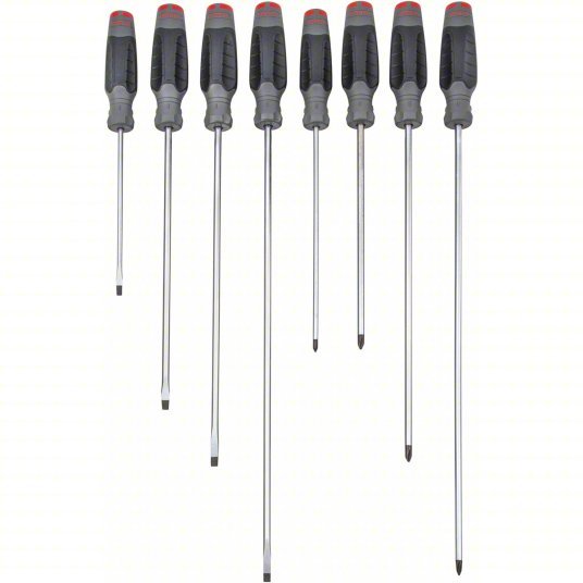 Proto J1208SCLF Screwdriver Sets 8 Pieces, Cabinet/Keystone/Phillips Tip, #1/1/4 in/#2/3/16 in Tip Size - KVM Tools Inc.KV61XK44