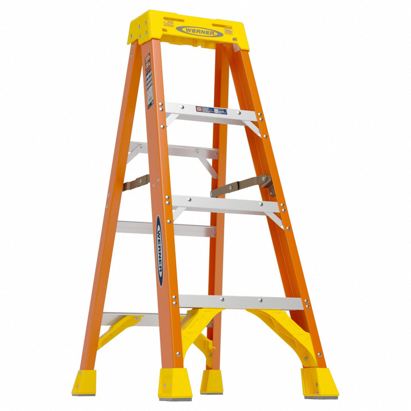 Werner 6204 Stepladder, 4 ft Ladder Size, Fiberglass, 300 lb Load Capacity, 16 lb Wt, 3.8 ft Standing Ht