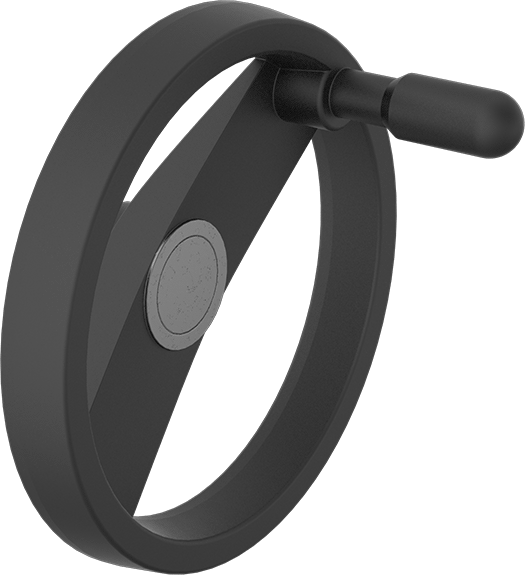McMaster 6335K99 Black Polypropylene Unthreaded-Hole Spoked Hand Wheel, with Folding/Revolving Handle, 9-27/32" Wheel Diameter