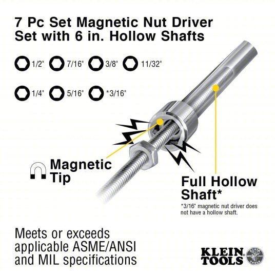 Klein 647M Fastener - Holding Nut Driver Set SAE, 15 3/4 in, 6 in Shank Lg, Ergonomic Grip - KVM Tools Inc.KV2DGW9