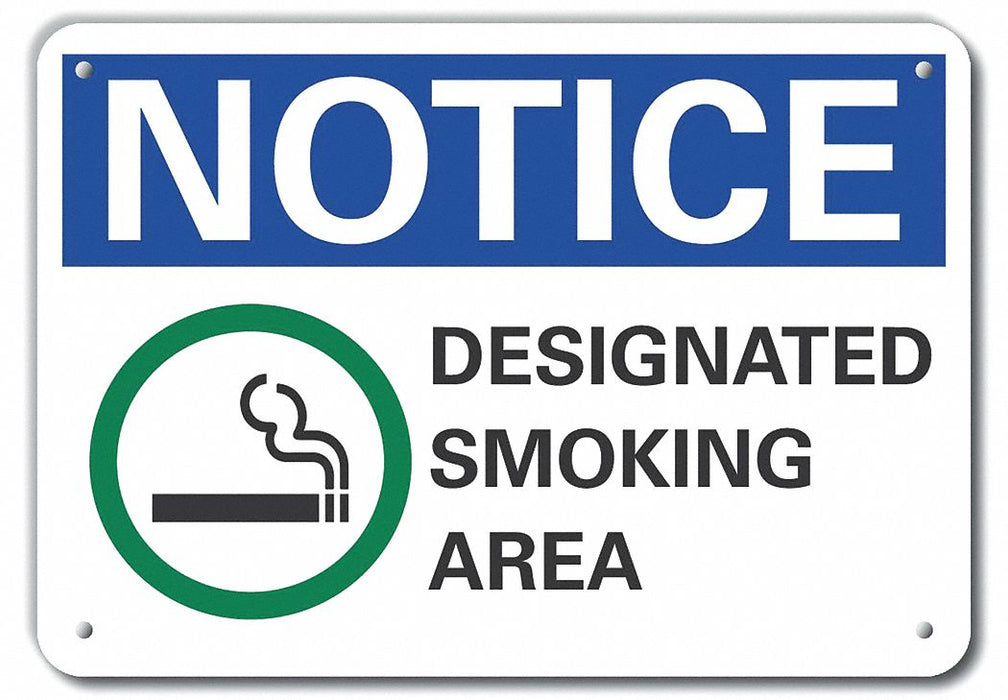 Lyle LCU5-0069-NA_14X10 Aluminum Smoking Area Notice Sign, 14 in W x 10 in H, ANSI/OSHA Format, Mounting Holes