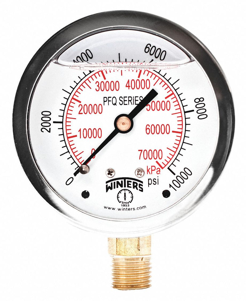 Winters PFQ813 SS/Brass Pressure Gauge 10000 psi