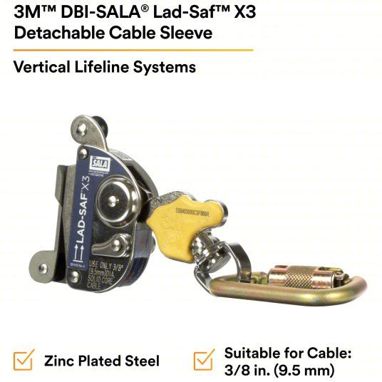 3M DBI - SALA 6160054 Cable Sleeve Trailing, Stainless Steel, Auto, 310 lb Capacity, 0.38 in Cable Dia - KVM Tools Inc.KV65YH40