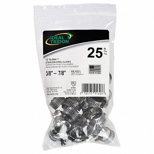 KVM Tools 670657B Contractor Bag 201 Stainless Steel, Perforated Band, 3/8 in – 7/8 in Clamping Dia, SAE # 6, 25 PK