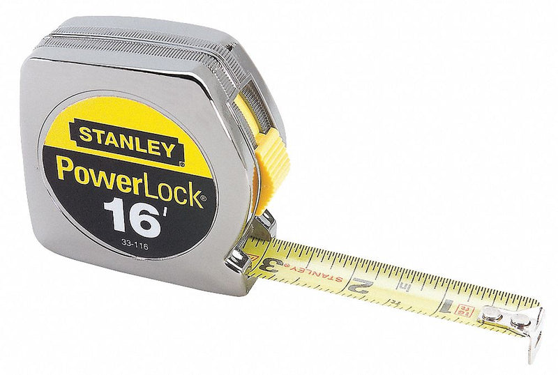 Stanley 33-116 PowerLock 16 ft Tape Measure, 3/4 in Blade, True-Zero End Hook, Corrosion-Resistant, Chrome ABS Case