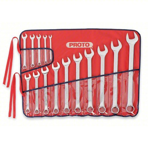Proto J1200FASD Combination Wrench Set Alloy Steel, Satin, 15 Tools, 5/16 in to 1 1 /4 in Range of Head Sizes - KVM Tools Inc.KV449P46