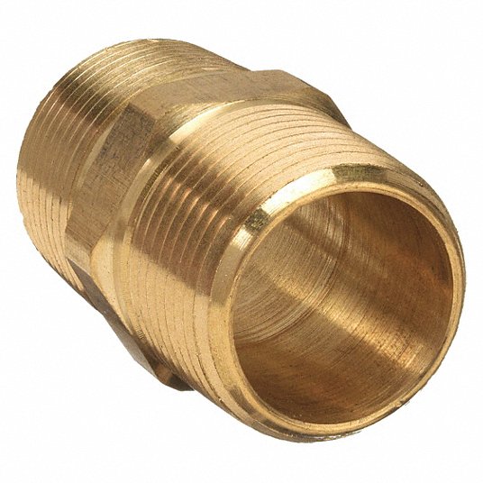 KVM Tools 6AZD1 Hex Nipple Brass, 1/4 in x 1/4 in Fitting Pipe Size, Male NPT x Male NPT, Class 150, 10 PK